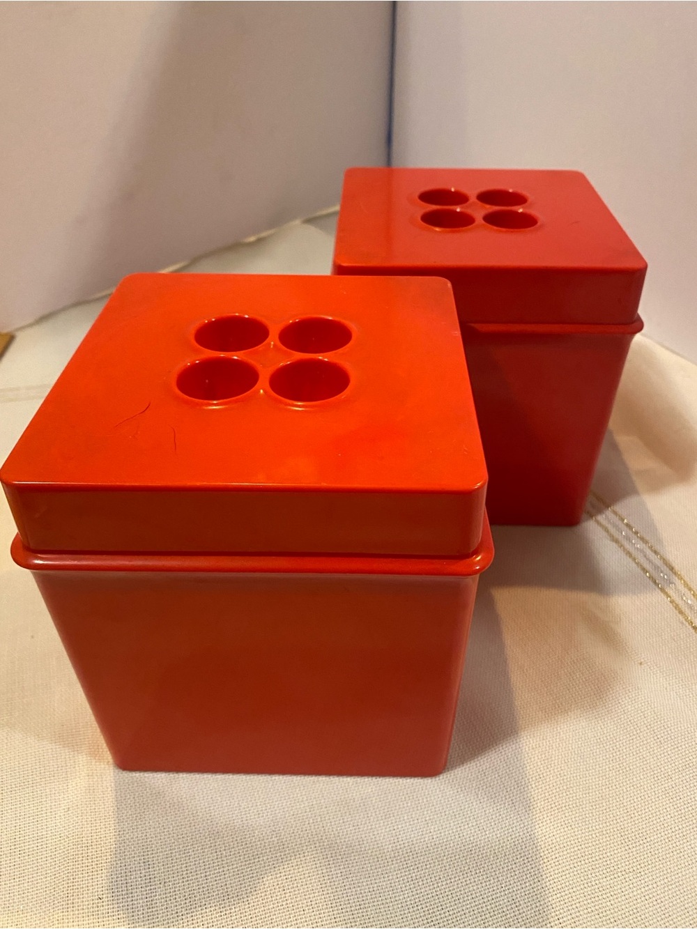 2- Vintage Red Dansk Storage Canisters